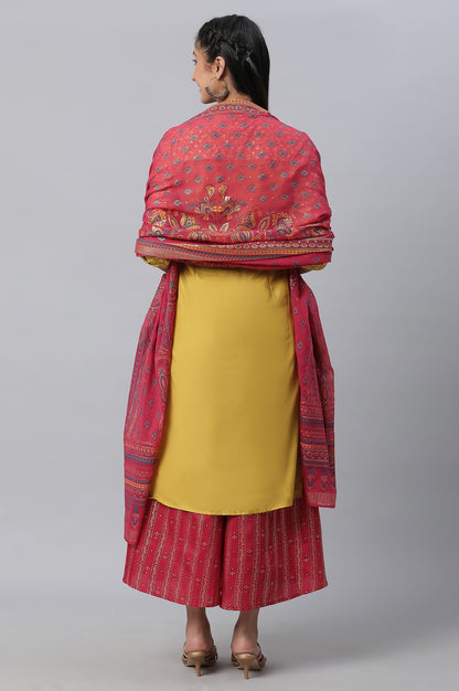 Yellow Foil Printed kurta, Culottes &amp; Dupatta