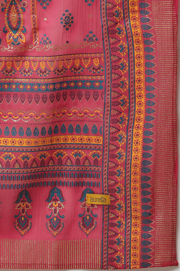 Yellow Foil Printed kurta, Culottes & Dupatta