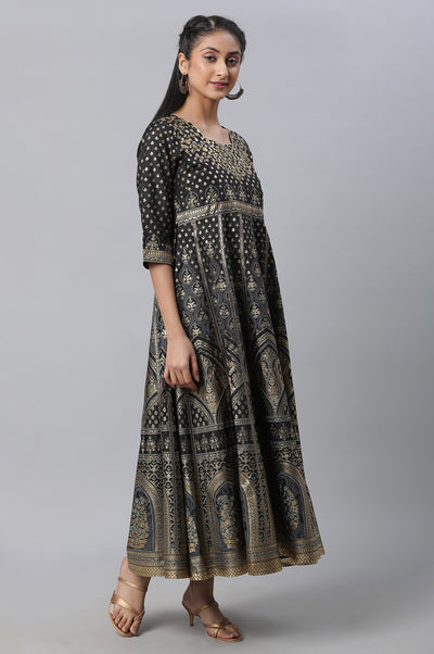 Black Embellished Dress, Tights & Dupatta Set