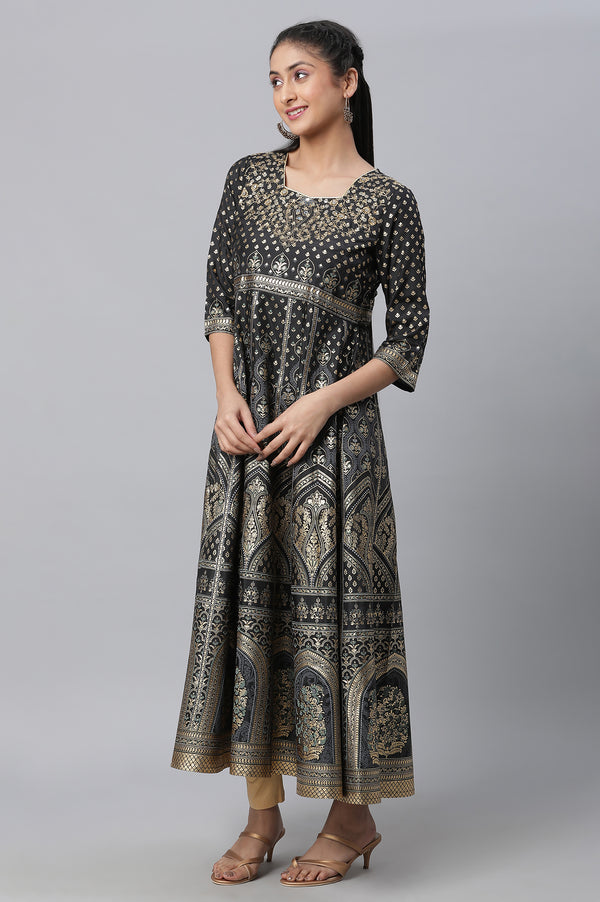 Black Embellished Dress, Tights & Dupatta Set