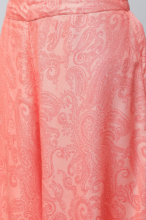 Peach Festive kurta with Culottes & Dupatta Set