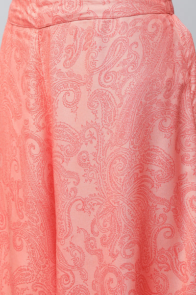 Peach Festive kurta with Culottes & Dupatta Set