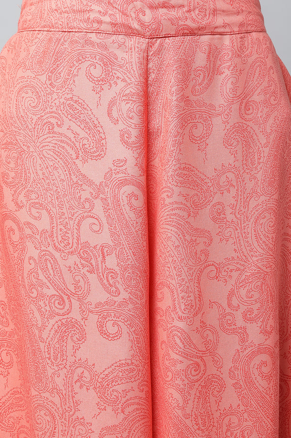 Peach Festive kurta with Culottes & Dupatta Set