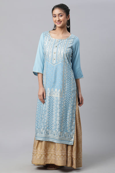 Blue Festive LIVA kurta, Skirt & Dupatta Set