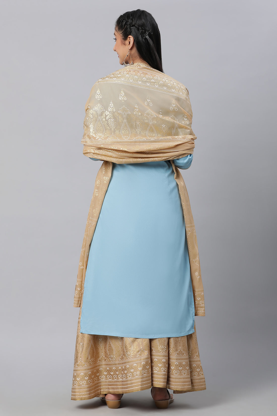 Blue Festive LIVA kurta, Skirt &amp; Dupatta Set