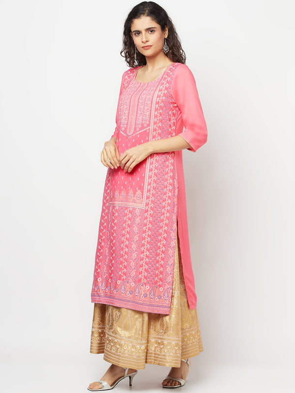 Pink Festive LIVA kurta & Skirt Set