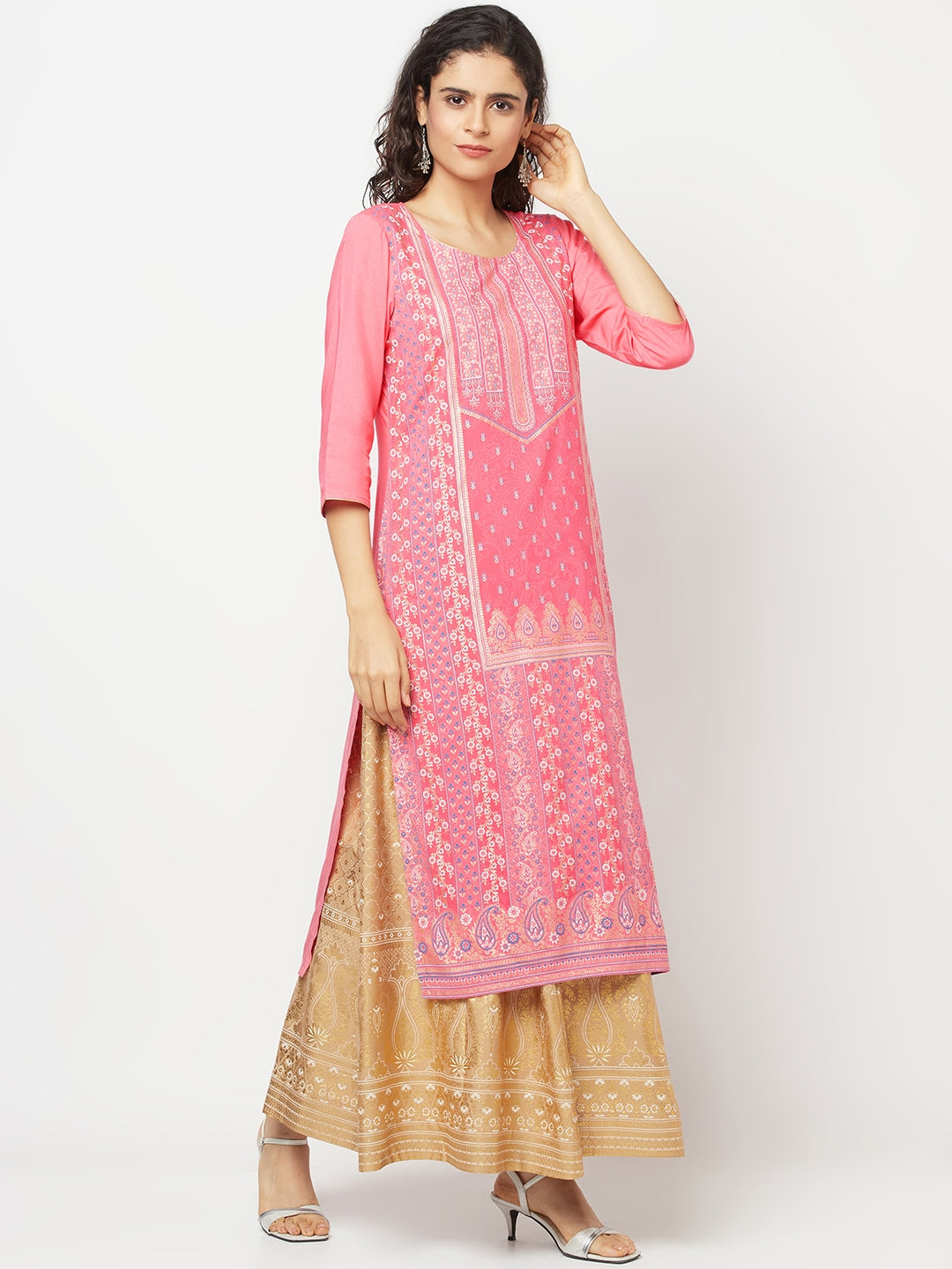 Pink Festive LIVA kurta &amp; Skirt Set