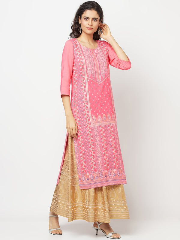 Pink Festive LIVA kurta & Skirt Set