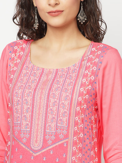 Pink Festive LIVA kurta & Skirt Set