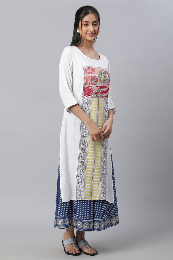 White Printed Kurta, Culottes & Dupatta Set