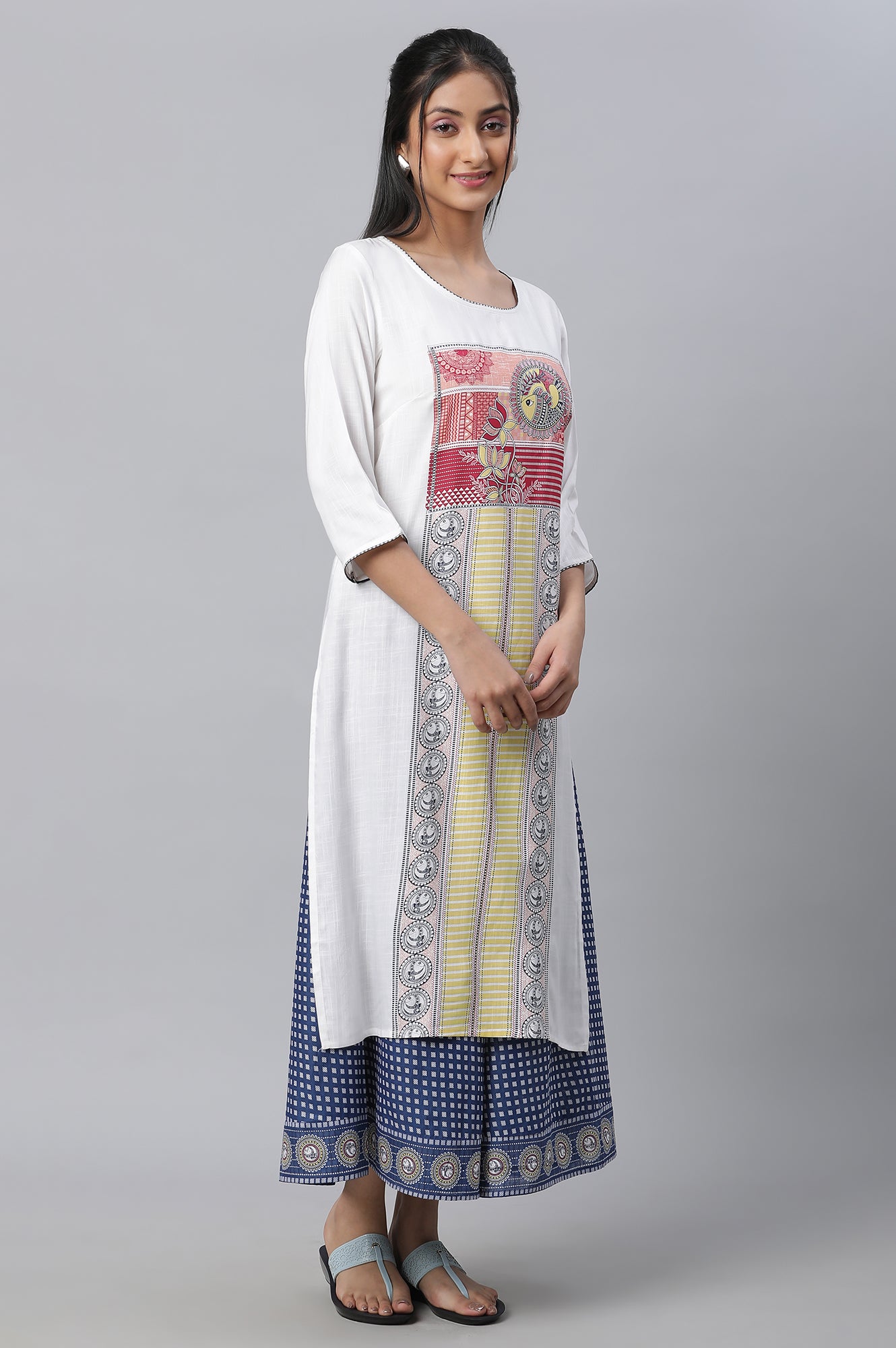 White Printed Kurta, Culottes &amp; Dupatta Set