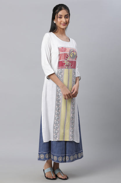 White Printed Kurta, Culottes &amp; Dupatta Set