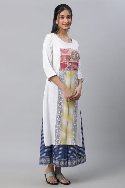 White Printed Kurta, Culottes & Dupatta Set
