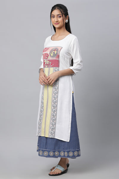 White Printed Kurta, Culottes & Dupatta Set