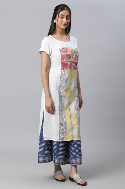White Printed Kurta, Culottes & Dupatta Set