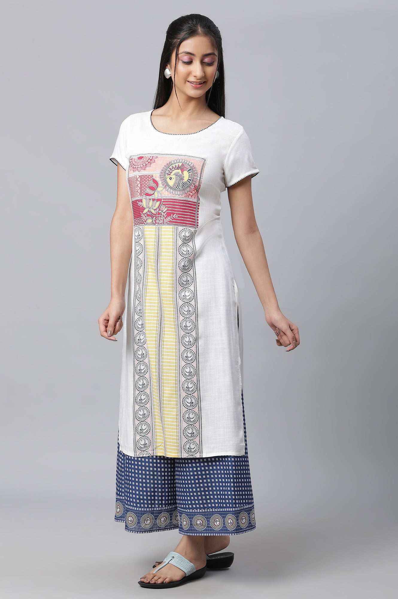 White Printed Kurta, Culottes &amp; Dupatta Set