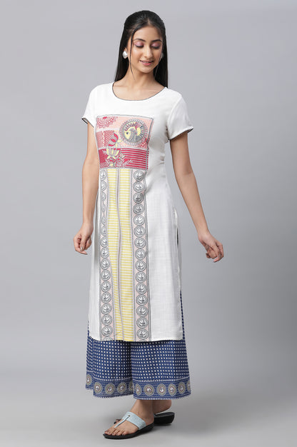 White Printed Kurta, Culottes &amp; Dupatta Set