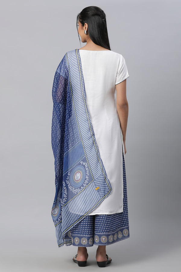 White Printed Kurta, Culottes & Dupatta Set