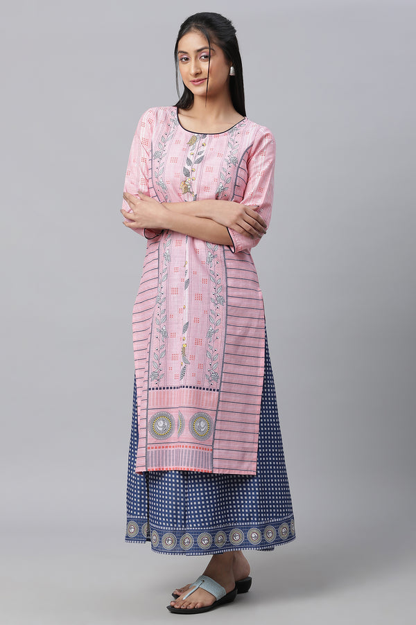 Pink Printed Kurta, Culottes & Dupatta Set
