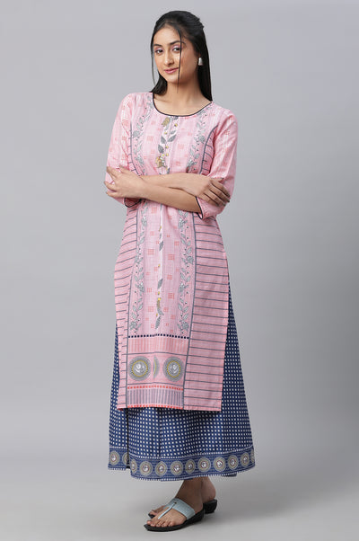 Pink Printed Kurta, Culottes & Dupatta Set