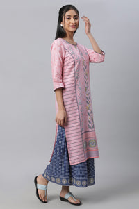 Pink Printed Kurta, Culottes &amp; Dupatta Set