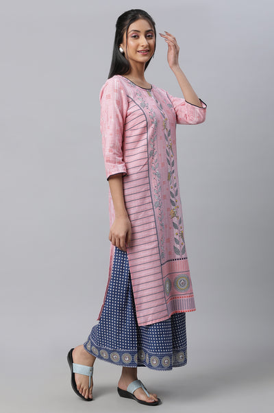 Pink Printed Kurta, Culottes & Dupatta Set