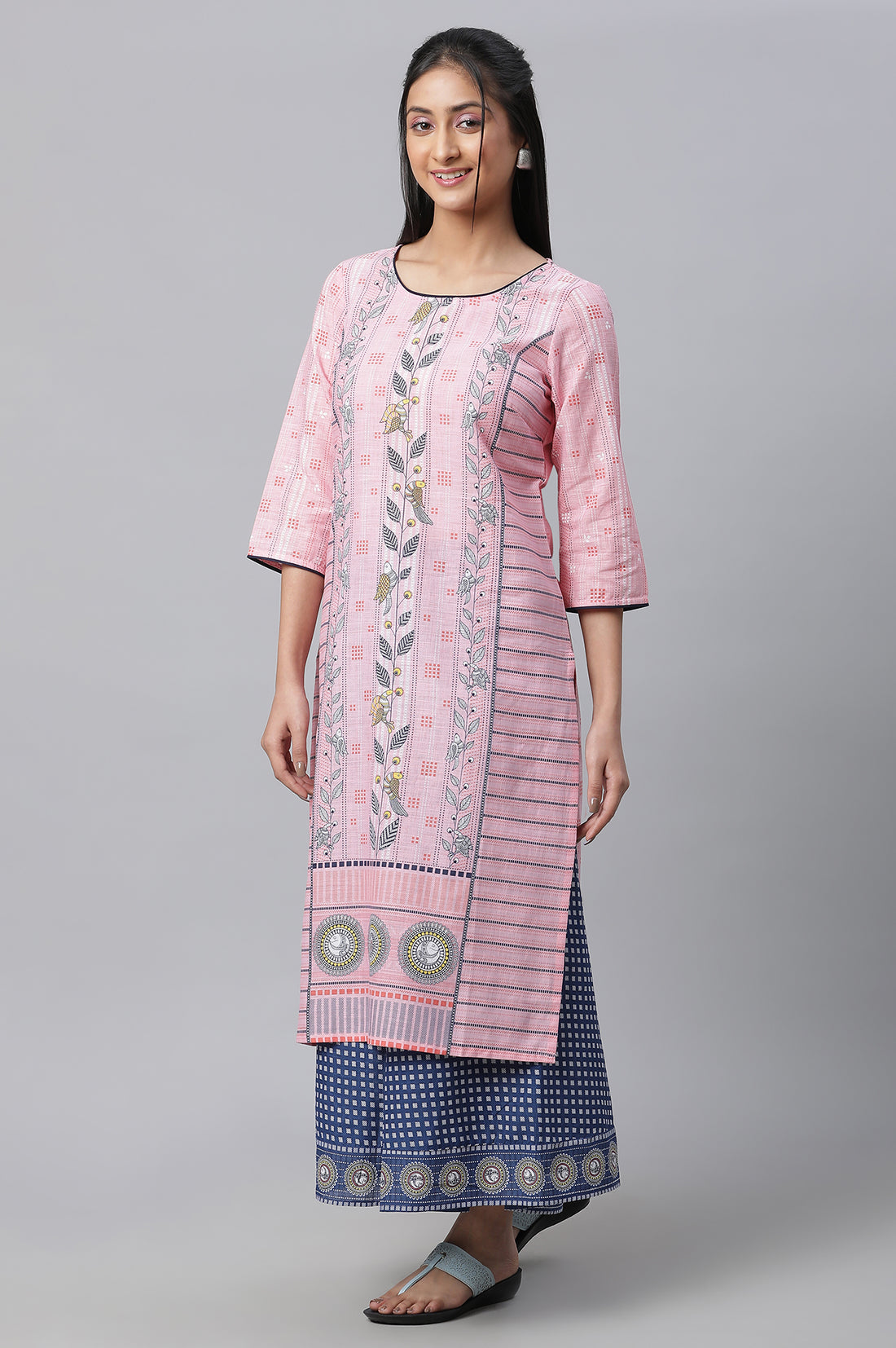 Pink Printed Kurta, Culottes &amp; Dupatta Set