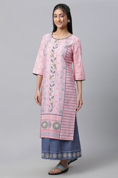 Pink Printed Kurta, Culottes & Dupatta Set