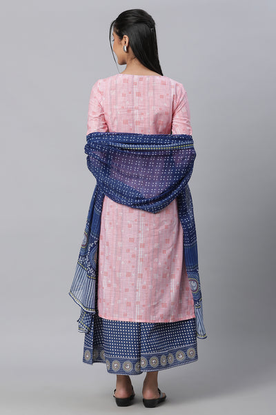 Pink Printed Kurta, Culottes & Dupatta Set