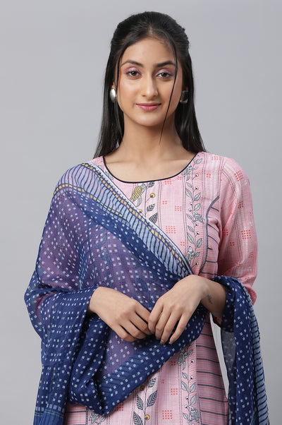 Pink Printed Kurta, Culottes & Dupatta Set