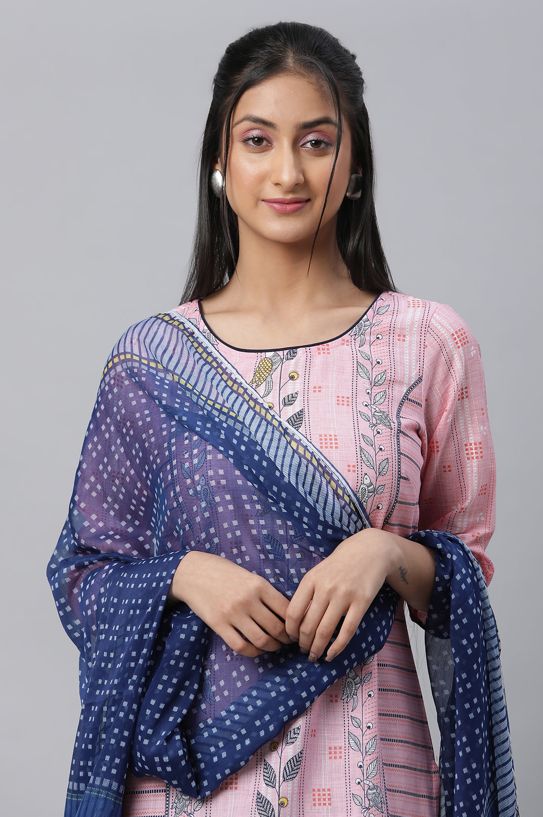 Pink Printed Kurta, Culottes &amp; Dupatta Set