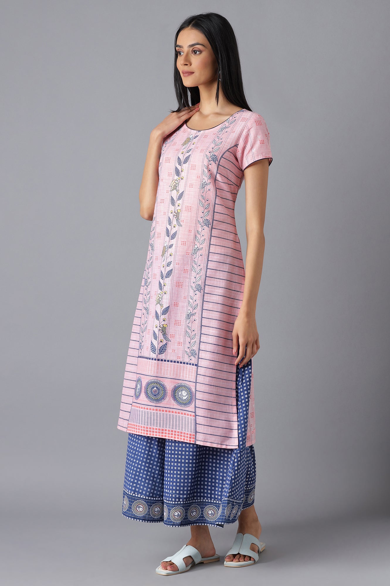 Pink Moder Ethnic Kurta &amp; Culottes Set