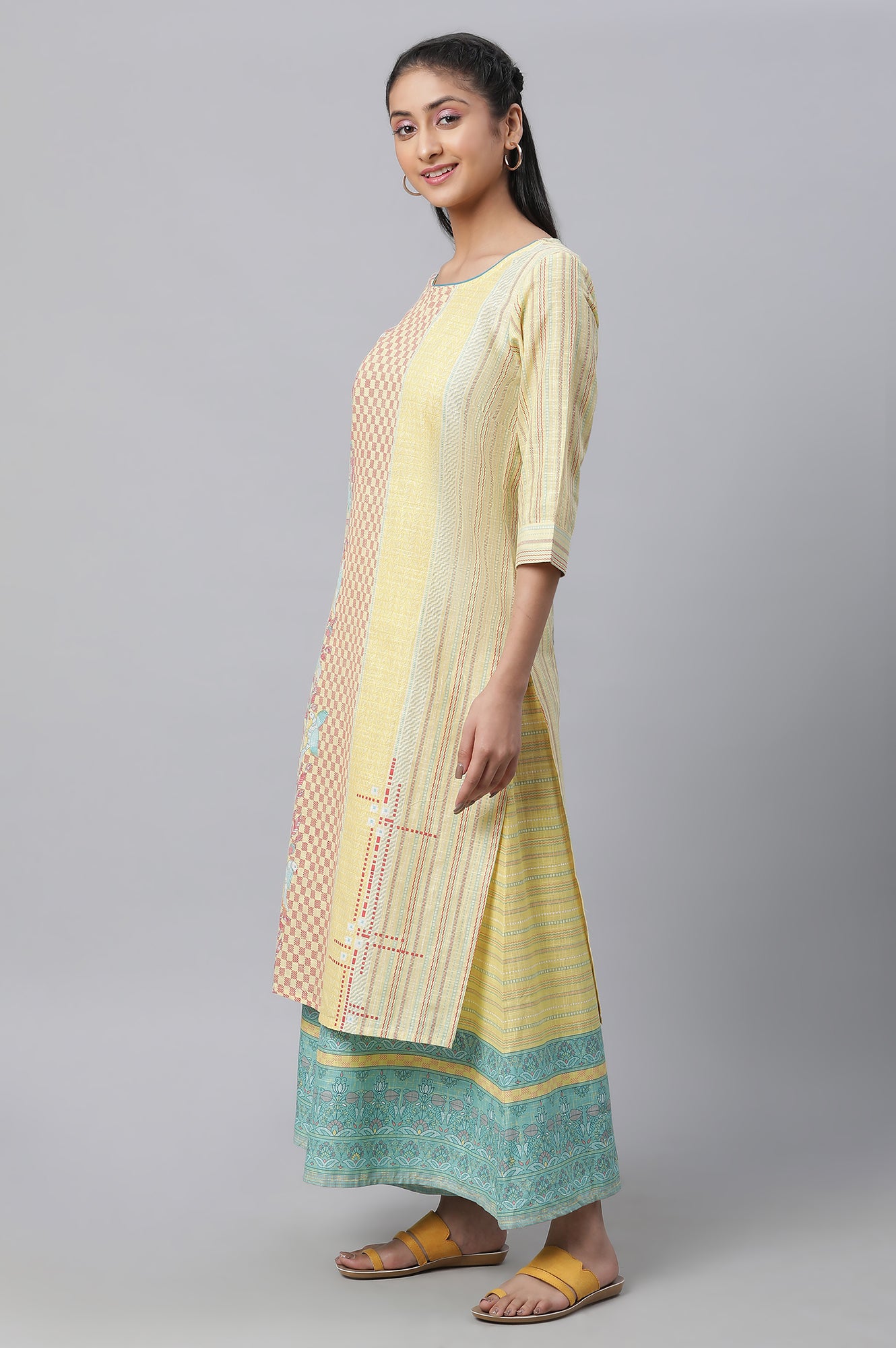 Yellow Printed Kurta, Culottes &amp; Dupatta Set