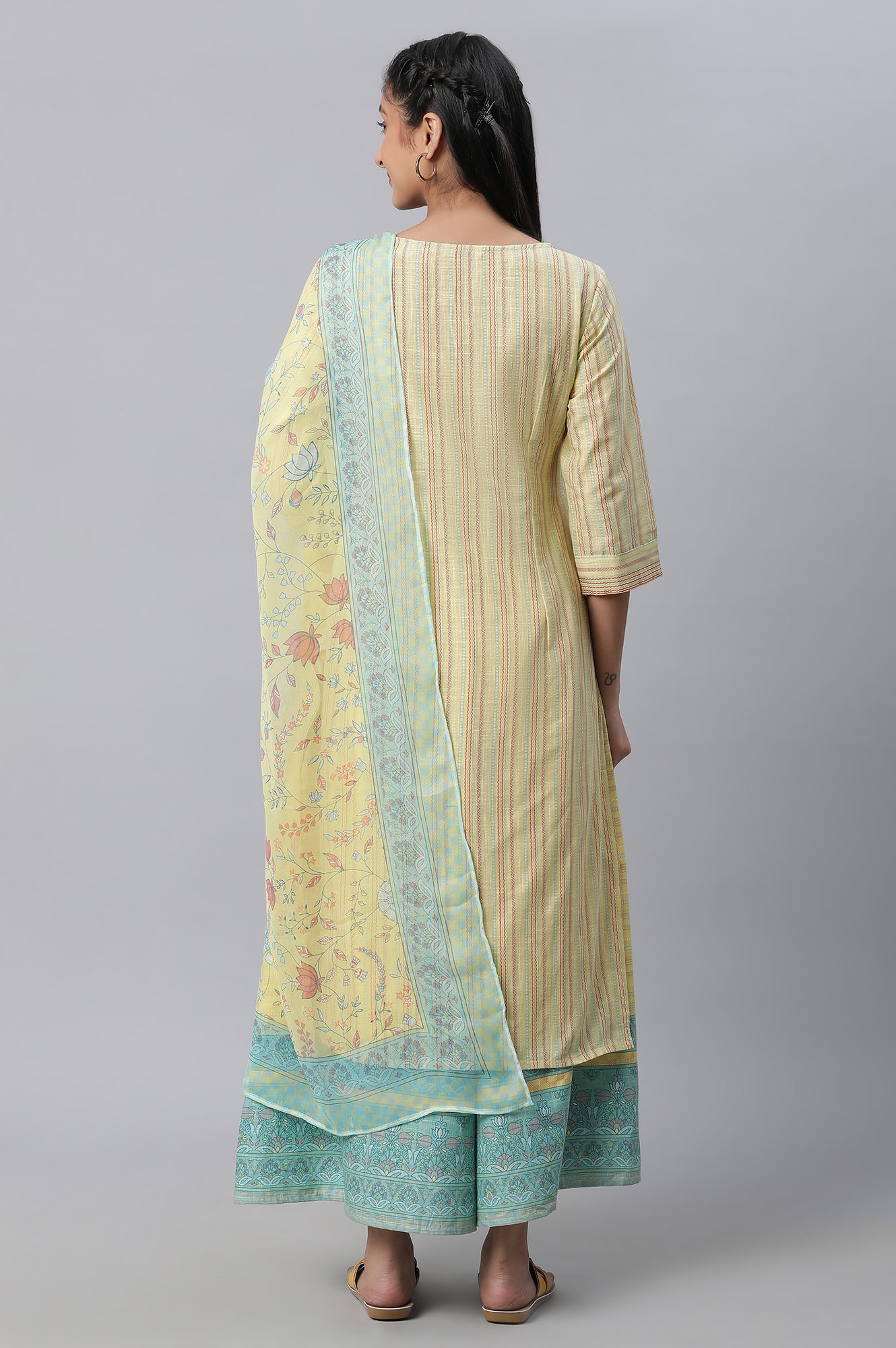 Yellow Printed Kurta, Culottes &amp; Dupatta Set