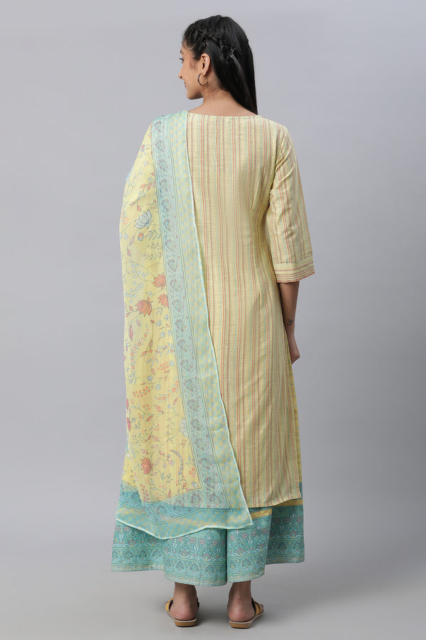 Yellow Printed Kurta, Culottes & Dupatta Set