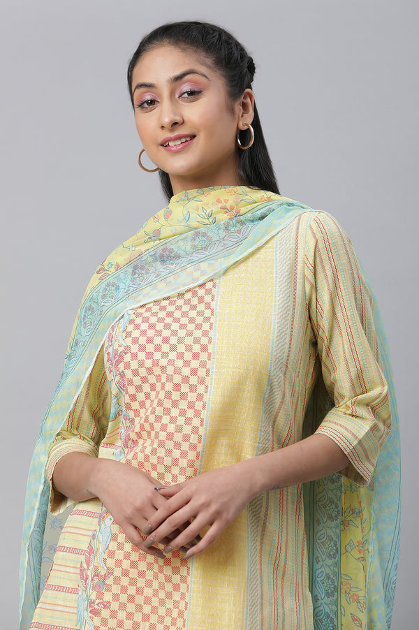 Yellow Printed Kurta, Culottes & Dupatta Set