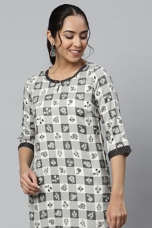 Grey Printed kurta &amp; Trousers Set