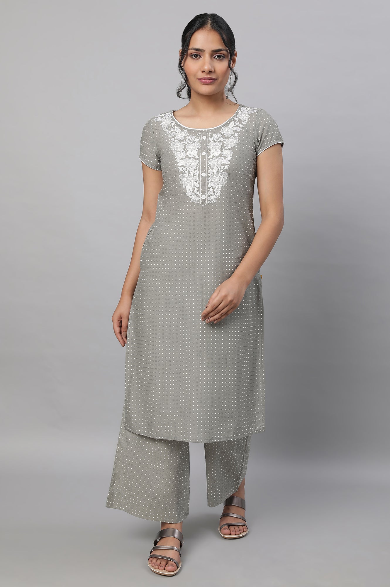 Grey Embroidered kurta &amp; Palazzo Set