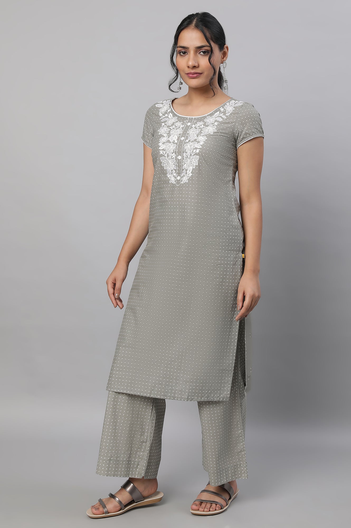 Grey Embroidered kurta &amp; Palazzo Set