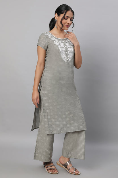 Grey Embroidered kurta &amp; Palazzo Set