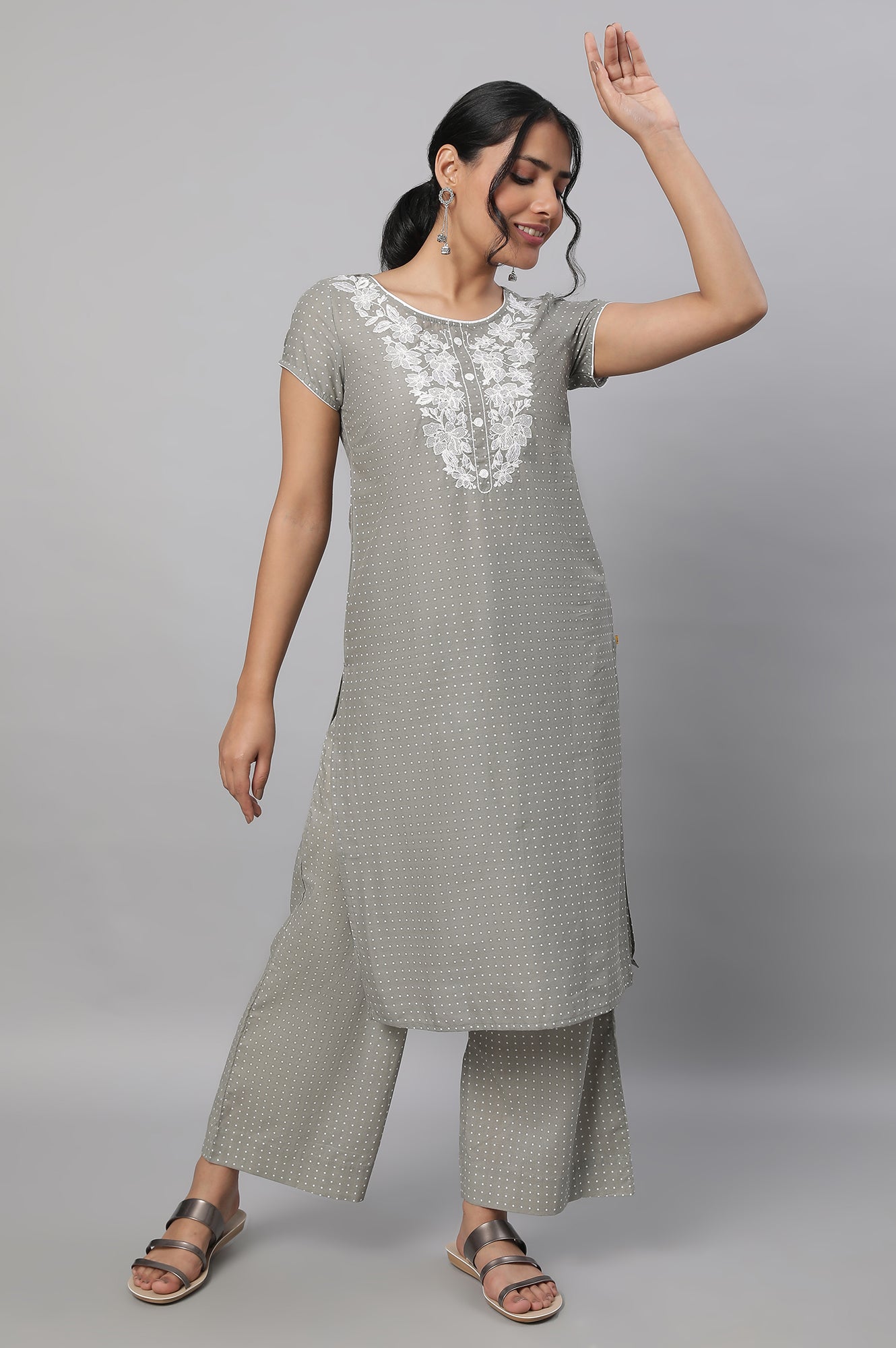 Grey Embroidered kurta &amp; Palazzo Set