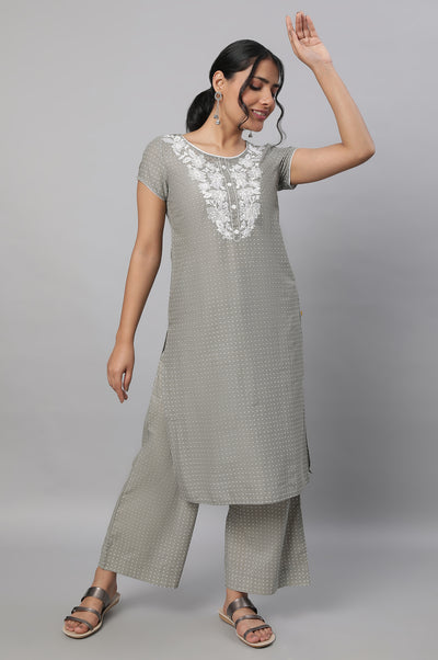 Grey Embroidered kurta & Palazzo Set