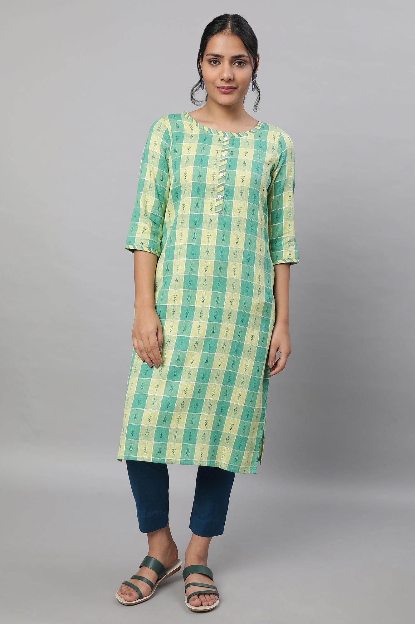 Green Printed kurta &amp; Pants Set