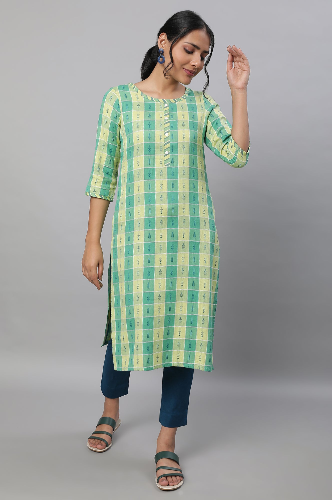 Green Printed kurta &amp; Pants Set