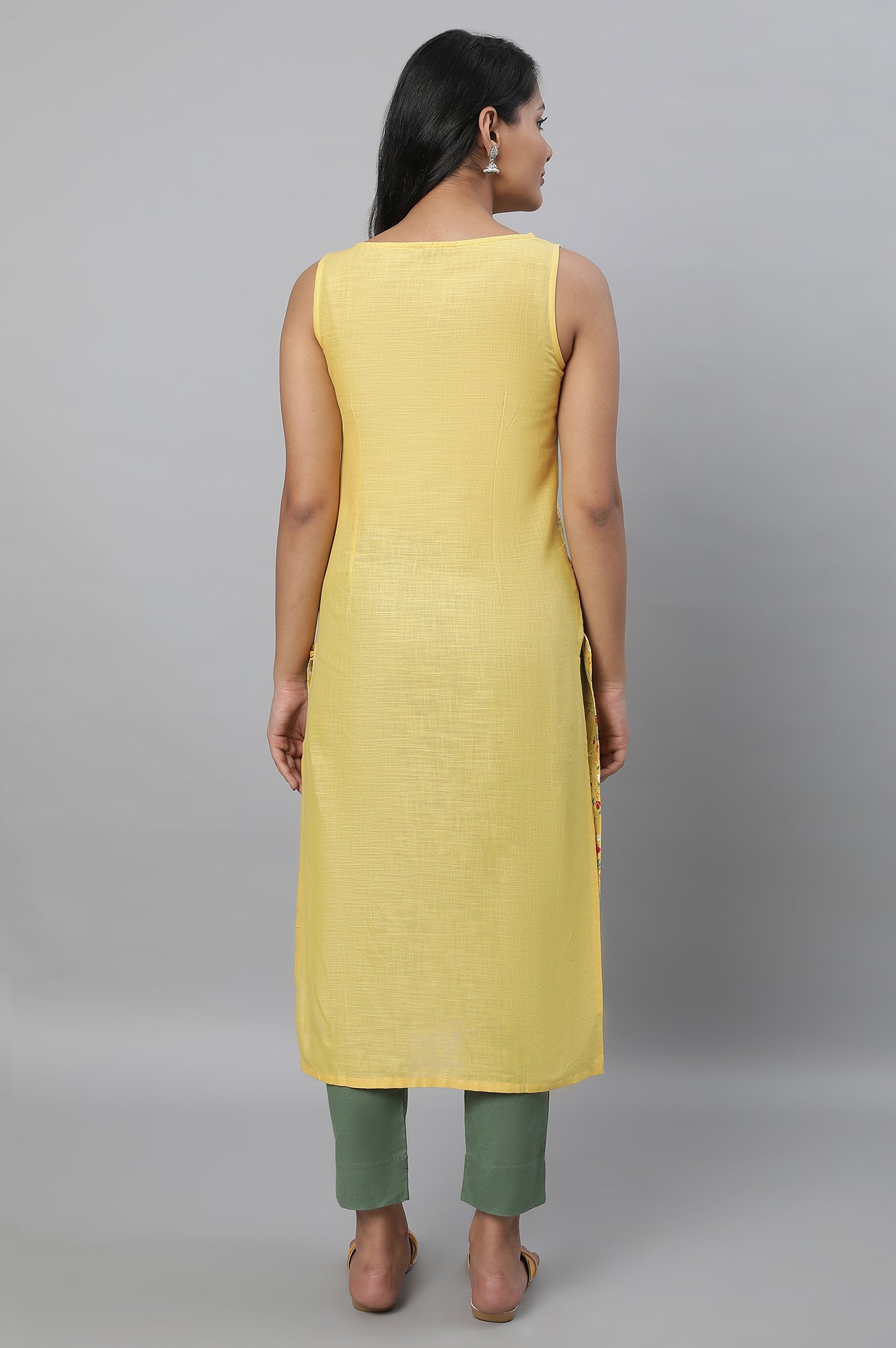 Yellow Sleeveless Printed kurta &amp; Pants Set