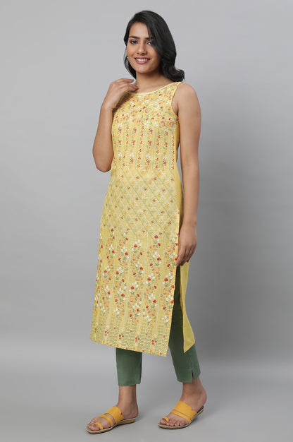 Yellow Sleeveless Printed kurta &amp; Pants Set