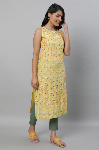 Yellow Sleeveless Printed kurta &amp; Pants Set