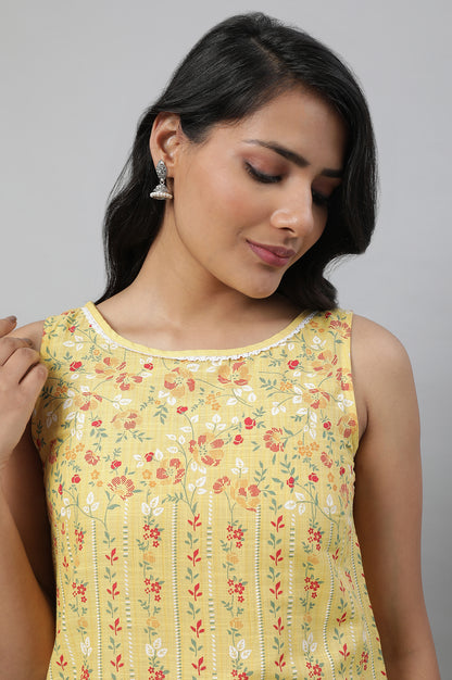 Yellow Sleeveless Printed kurta &amp; Pants Set