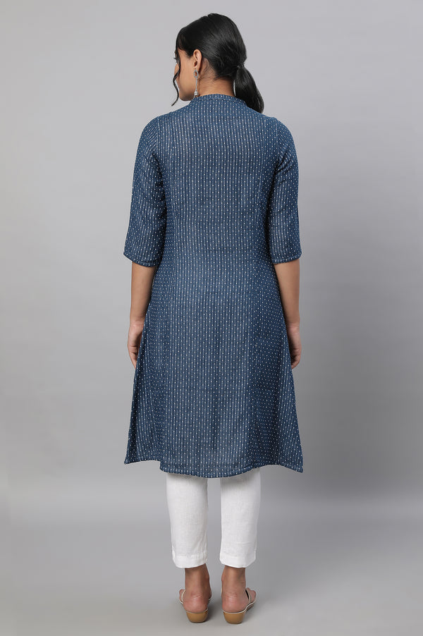 Blue Printed Cotton kurta & Trousers Set