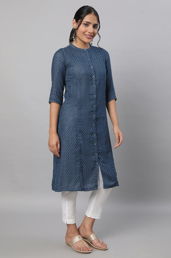 Blue Printed Cotton kurta & Trousers Set